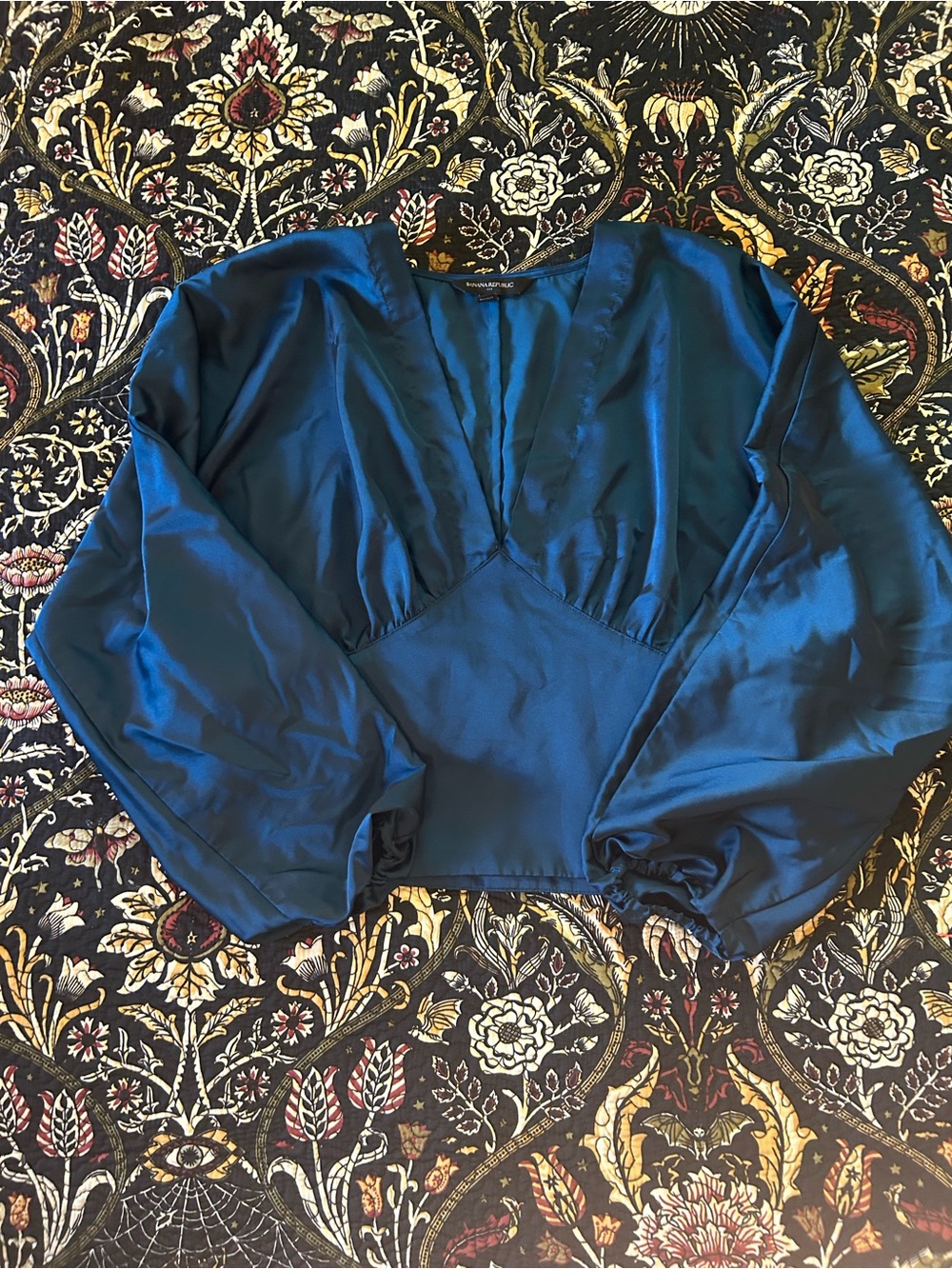 Banana Republic Deep Teal Blue Satin V-Neck Top